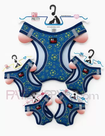 PET PRETTY SARI-LACİVERT TARAFTAR 5Lİ GÖĞÜS TASMA SET XS-S-M-L-XL