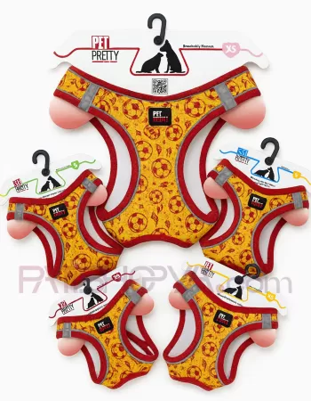 PET PRETTY SARI-KIRMIZI TARAFTAR 5Lİ GÖĞÜS TASMA SET XS-S-M-L-XL