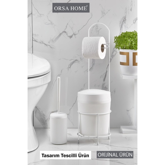 Orsa Home 3ü 1 Arada Banyo Seti – Tuvalet Kağıtlığı, Çöp Kovası ve Tuvalet Fırçası (Beyaz)Kovalı Tuvalet Kağıtlığı, Çöp Kovalı Tuvalet Kağıdı Askısı ve Tuvalet Fırça Seti (Beyaz)