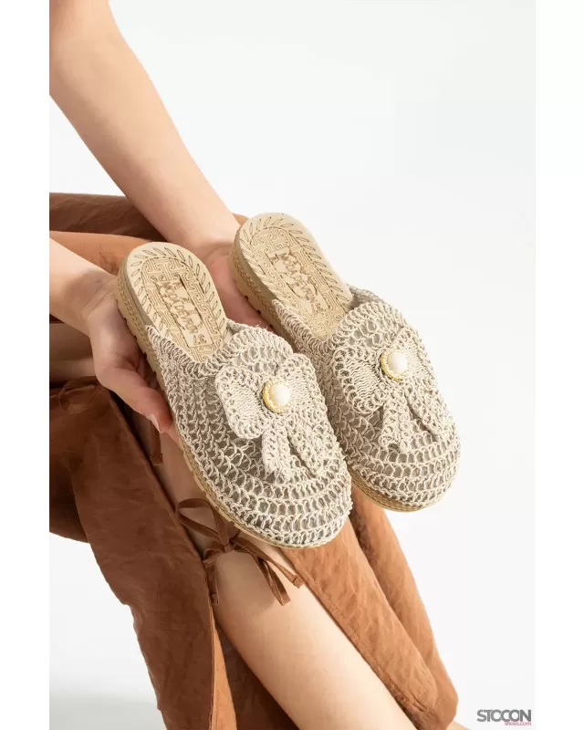 STOCON Kadın Fiyonklu Aksesuar Triko Ev Ofis Dışarı Çeyizlik Hediyelik Günlük Terlik