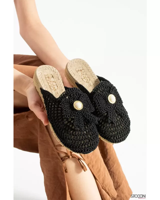 STOCON Kadın Fiyonklu Aksesuar Triko Ev Ofis Dışarı Çeyizlik Hediyelik Günlük Terlik