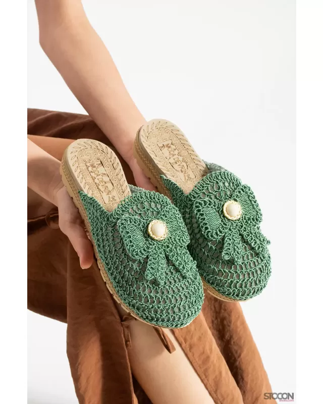 STOCON Kadın Fiyonklu Aksesuar Triko Ev Ofis Dışarı Çeyizlik Hediyelik Günlük Terlik