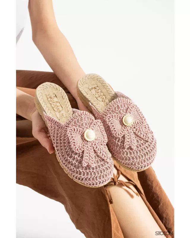 STOCON Kadın Fiyonklu Aksesuar Triko Ev Ofis Dışarı Çeyizlik Hediyelik Günlük Terlik