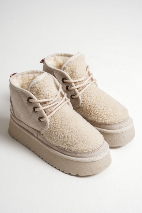 Kadın Kürklü Bej Kışlık Kalın Tabanlı Bot TR04MK03B