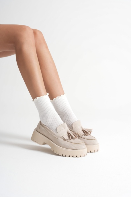 Kadın Günlük Bej Süet Loafer Ayakkabı TR10MS03D