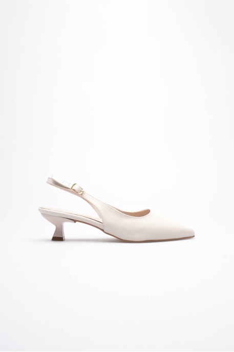 Kadın Bej Sivri Burun Slingback Kısa Topuklu Ayakkabı TR20MS04B
