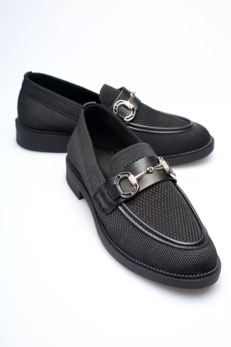 Siyah Kadın Loafer Metal Tokalı Rahat Günlük Ayakkabı TR30MS02A