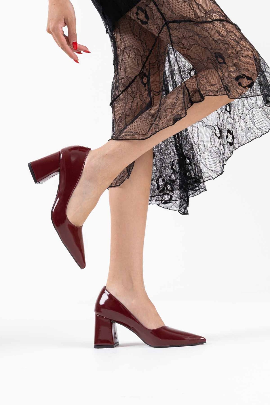 Bordo Rugan Kadın Topuklu Ayakkabı TR08MS16G