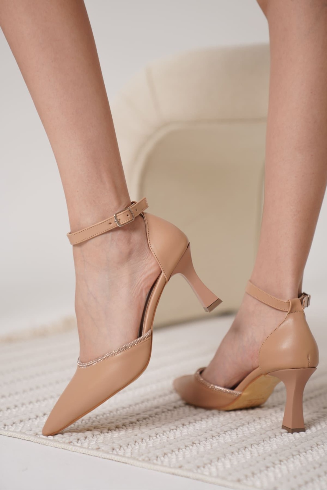 Taşlı Kadın Nude Topuklu Ayakkabı TR12MS02D