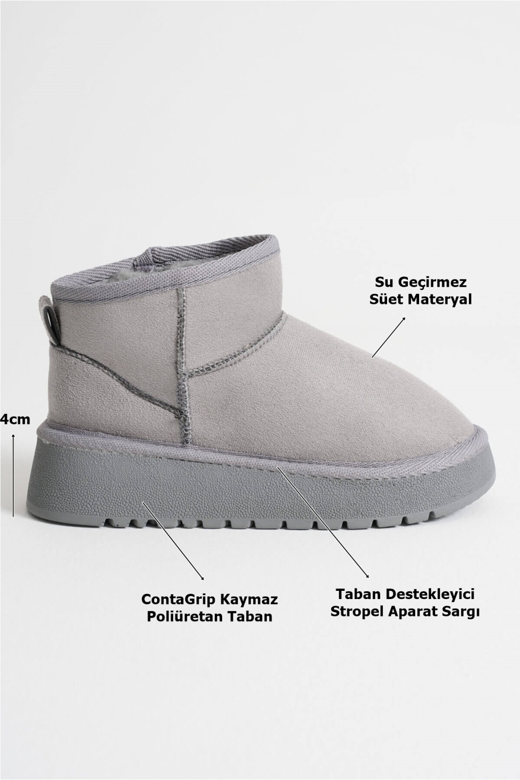 Alina Kadın Gri Kışlık Kürklü Bot