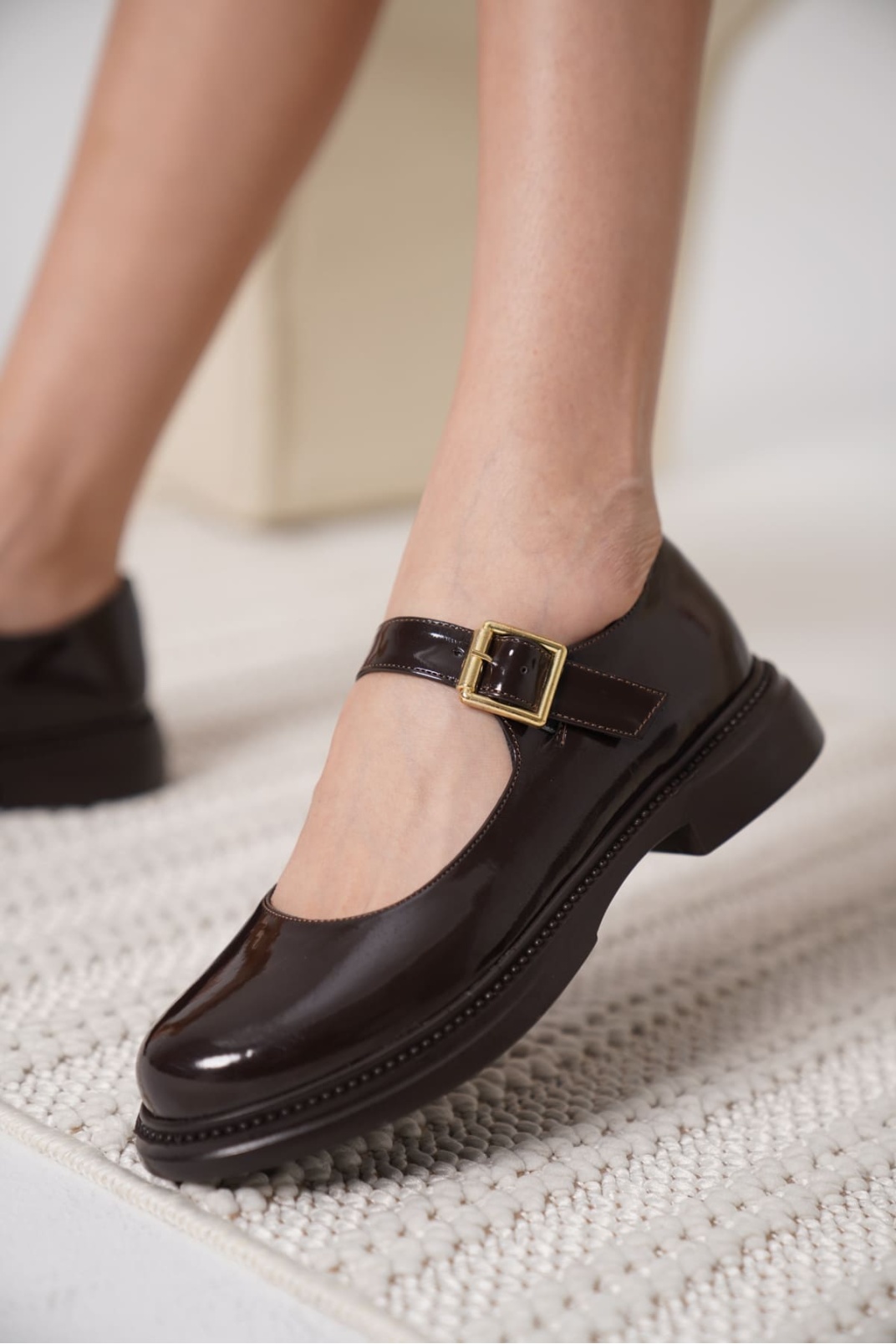 Acı Kahve Rugan Mary Jane Ayakkabı TR09MS01C