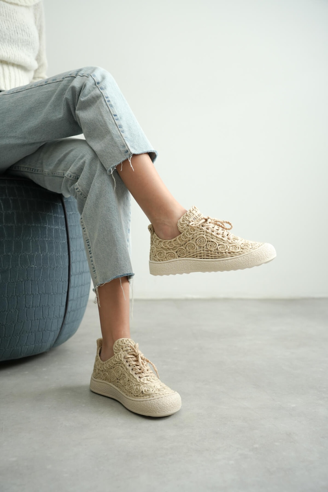 Kadın Bej Örgü Detaylı Günlük Sneaker Rahat ve Hafif Spor Ayakkabı TR01MY01C