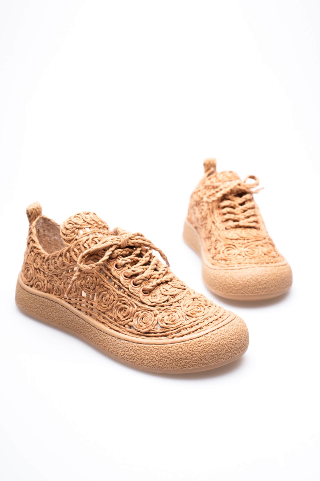 Kadın Taba Örgü Detaylı Günlük Sneaker Rahat ve Hafif Spor Ayakkabı TR01MY01D