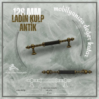 Ladin Mobilya Kulp | Antik Sarı Renk, 128 mm Vida Aralığı | Lüks ve Şık Tasarım