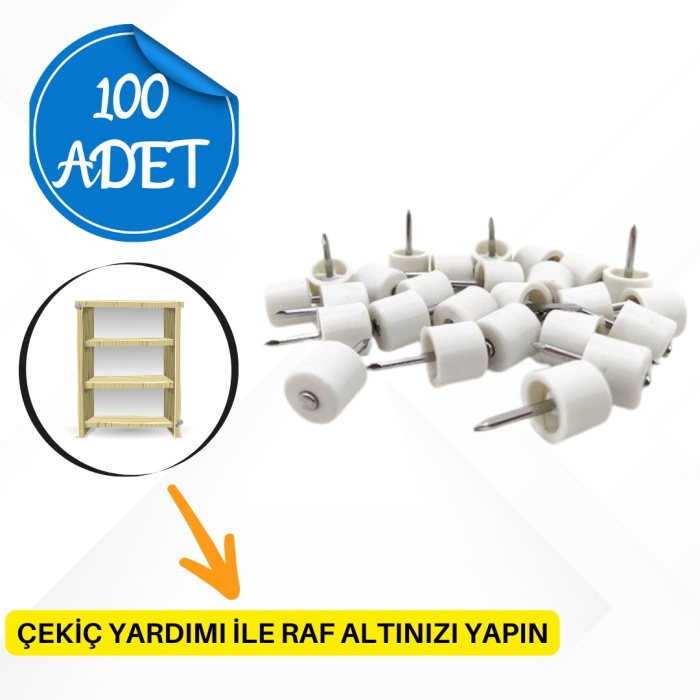 Çivili Raf Pimi - Beyaz Renk, 100lü Poşetli, Pratik ve Dayanıklı Montaj Çözümü