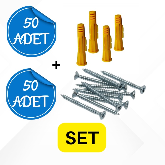ROKET DÜBEL 8MM-5X70 SUNTA VİDASI SET (50 ADET)