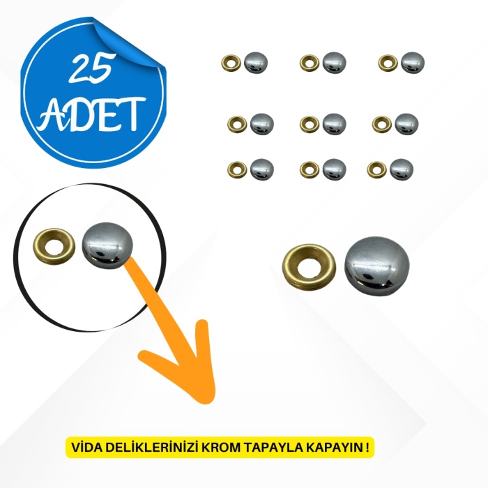 Vida Kapama Tapası Krom 15mm (25 Adet)