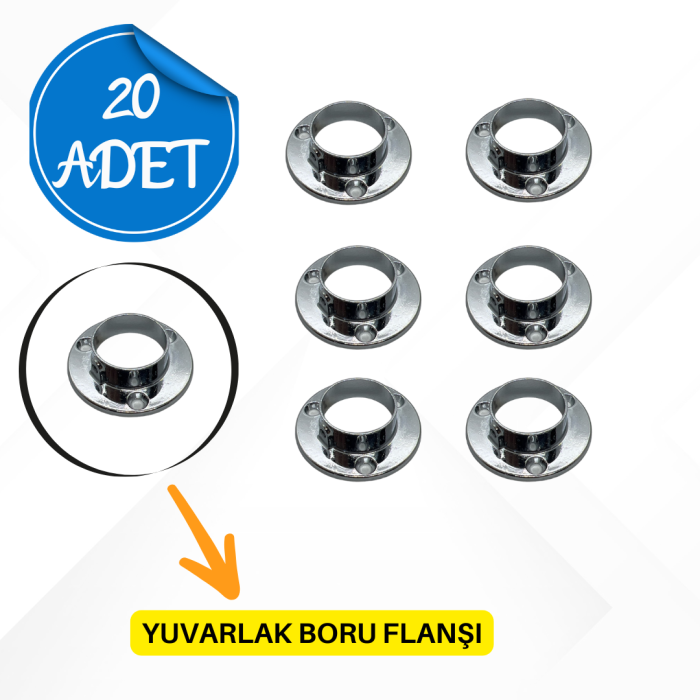 Yuvarlak Flanş | Elbise Askı Borusu Tutucu | 20li Set | Dayanıklı ve Pratik