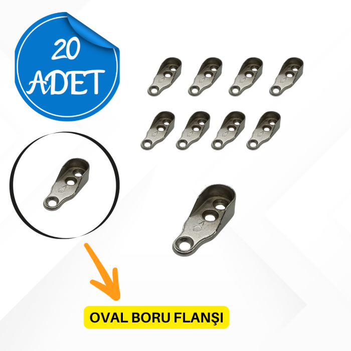 Oval Flanş | Oval Elbise Askı Borusu Tutucu | 20li Set | Dayanıklı ve Pratik