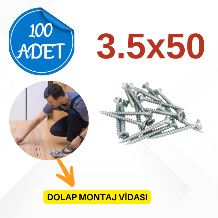 3.5x50 Sunta Vidası - 100lü Paket | Yüksek Kalite ve Dayanıklılık