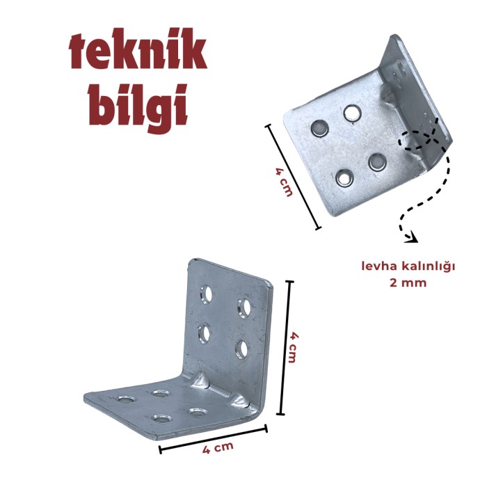 4x4 L Köşe Demiri | 40mm x 40mm Mobilya Bağlantı Elemanı | Dayanıklı ve Pratik Çözüm