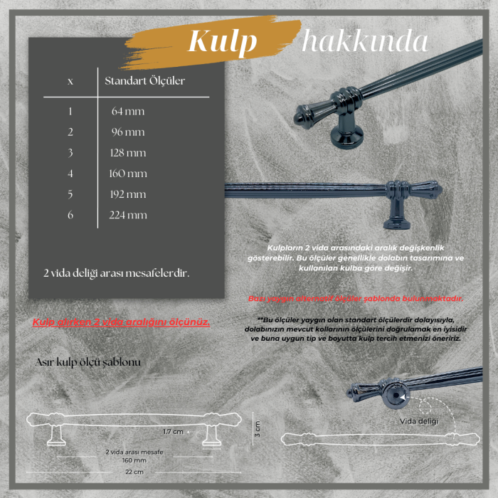 Asır Mobilya Kulp | Füme Renk, 160 mm Vida Aralığı | Modern ve Şık Tasarım