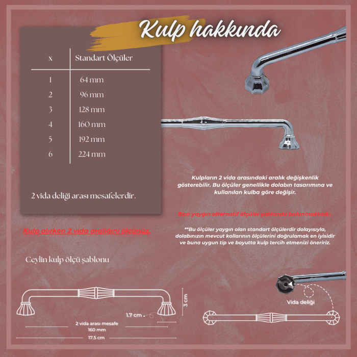 Ceylin Dolap Kulp | Krom Renk, 160 mm Vida Aralığı | Modern ve Şık Tasarım