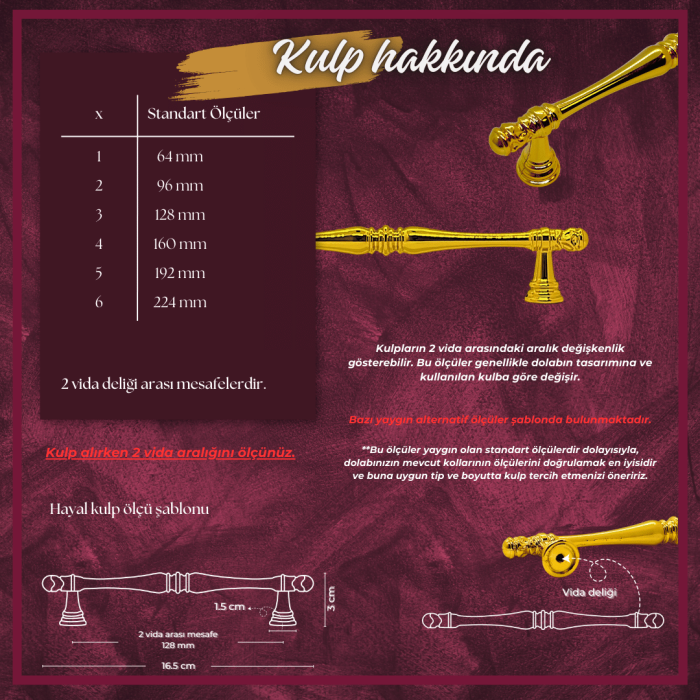 Hayal Mobilya Kulp | Altın Renk, 128 mm Vida Aralığı | Lüks ve Şık Tasarım