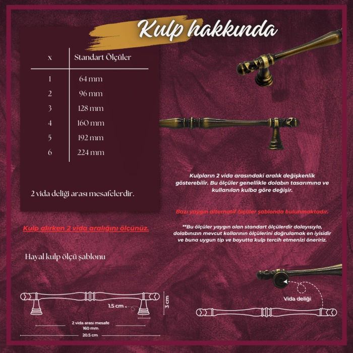 Hayal Mobilya Kulp | Antik Sarı Renk, 160 mm Vida Aralığı | Lüks ve Şık Tasarım