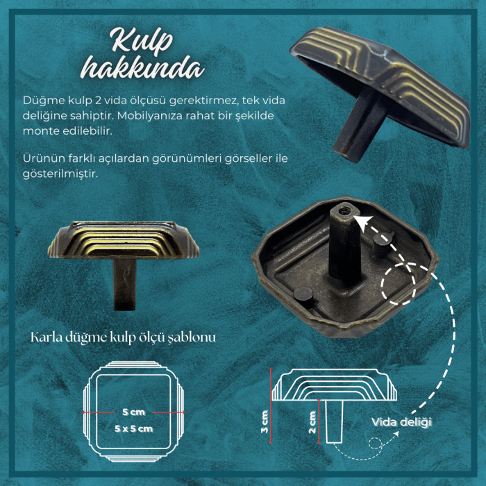 Karla Mobilya Kulp | Antik Sarı Renk | Tek Vida Montajlı Lüks ve Şık Tasarım