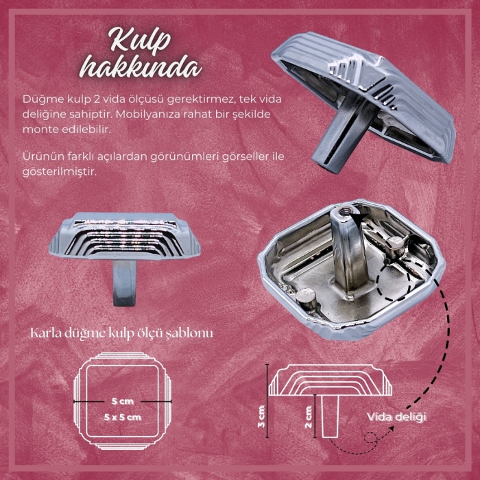Karla Mobilya Kulp | Krom Renk | Tek Vida Montajlı Modern ve Şık Tasarım