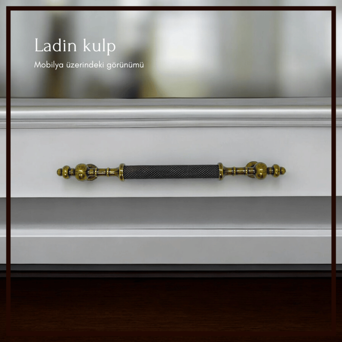 Ladin Mobilya Kulp | Antik Sarı Renk, 160 mm Vida Aralığı | Lüks ve Şık Tasarım