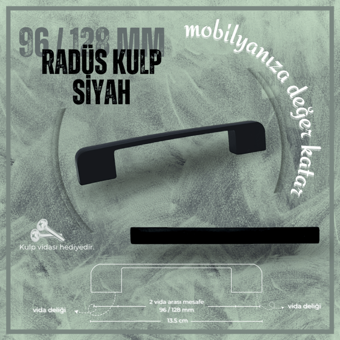 MOBİLYA KULP BAYRAKTAR GÖLCÜK 96/128 MM SİYAH
