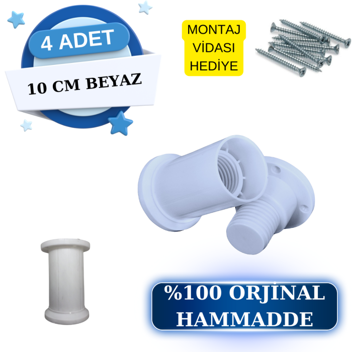 Liz Beyaz 10 cm Mobilya Ayağı|4 Adet - Orijinal Plastik, Şık ve Modern