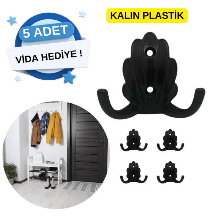 Mercan Sert Plastik Siyah Vestiyer Askısı - 5li Set