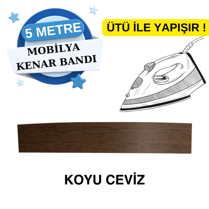 Ütü İle Yapışan Koyu Ceviz Mobilya Kenar Bandı - 5 Metre