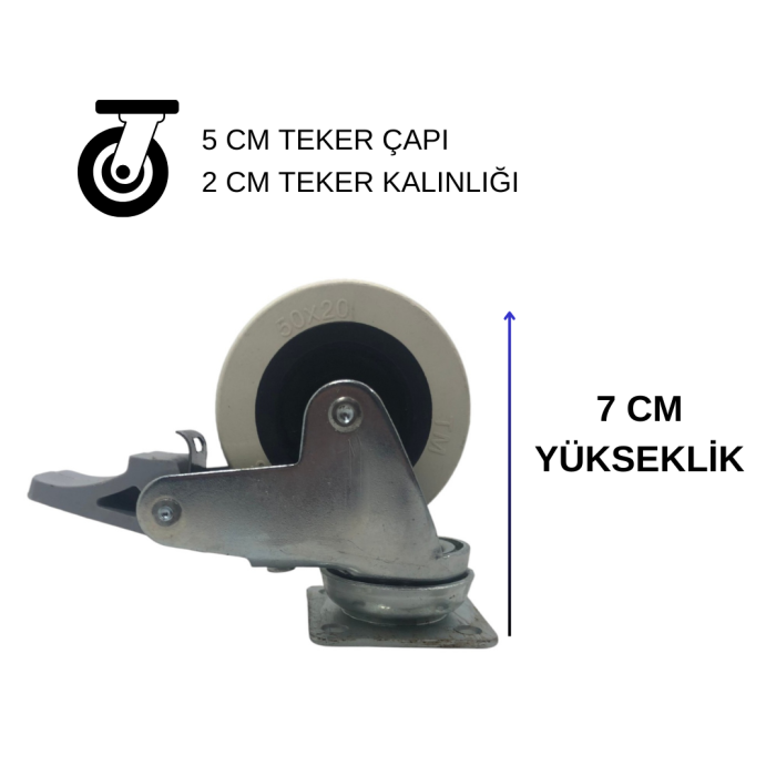 50x20 Frenli Mobilya Tekerlek - Tablalı, Dayanıklı ve Pratik