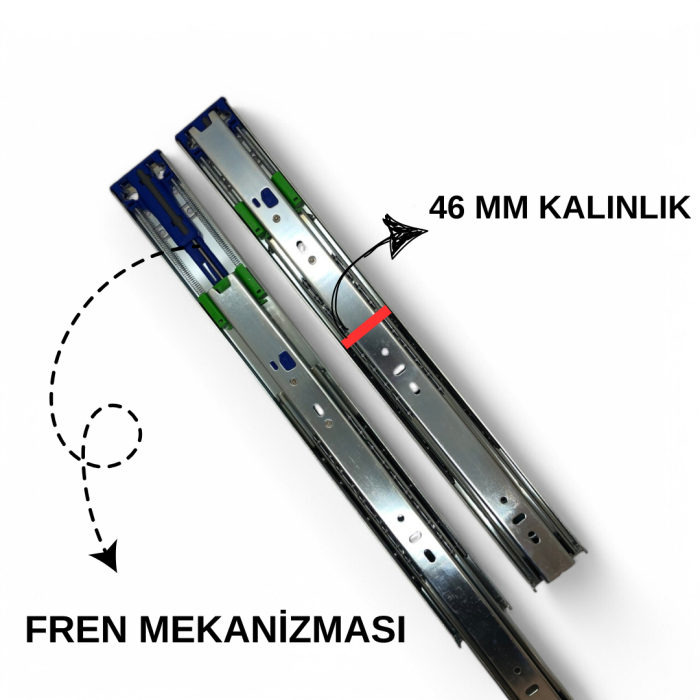 Minnes Teleskopik Frenli Çekmece Rayı - 46 mm En, 40 cm Boy, Dayanıklı ve Pratik