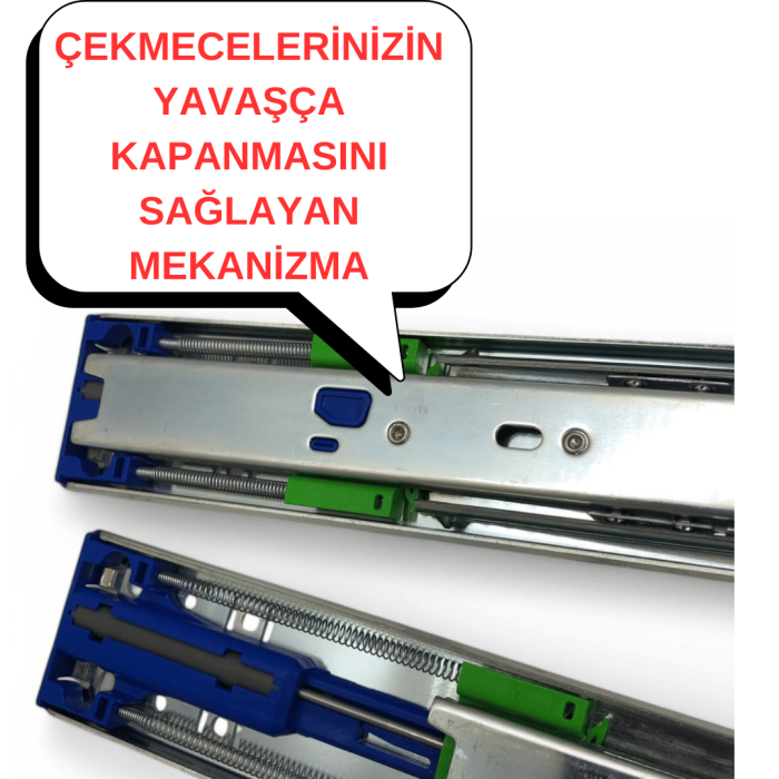 Minnes Teleskopik Frenli Çekmece Rayı - 46 mm En, 40 cm Boy, Dayanıklı ve Pratik