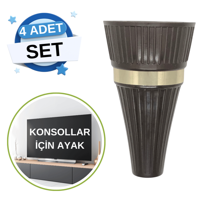 Zarif Ceviz-Altın Mobilya Ayağı - 4lü Paket, 14 Cm Şık ve Dayanıklı