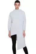 Yüksek Yaka Asimetrik Diyagonal Sweatshirt