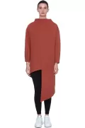 Yüksek Yaka Asimetrik Diyagonal Sweatshirt