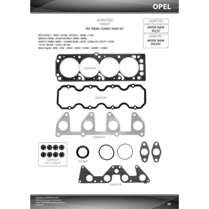 UST TAKIM CONTA KECELI 20 / 8V VECTRA A