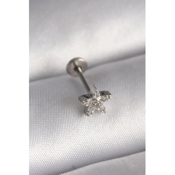 316l Çelik Gümüş Renk Zirkon Taşlı Yıldız Model Tragus Piercing - Tj-pr1351
