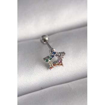 316l Çelik Gümüş Renk Renkli Zirkon Taşlı Yıldız Model Tragus Piercing - Tj-pr1355