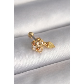 316l Çelik Gold Renk Zirkon Taşlı Sallantı Kalp Detay Tragus Piercing - Tj-pr1360