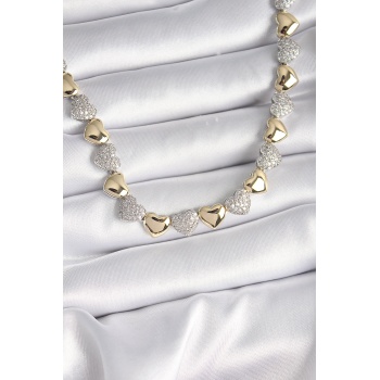 Pirinç Mix Renk Zirkon Taşlı Kalp Model Vıp Exclusive Seri Kadın Kolye - Tj-bko9545