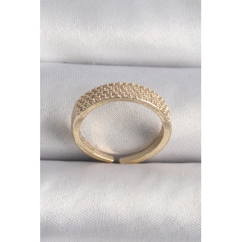 Pirinç Gold Renk Zirkon Taşlı Vıp Seri Kadın Yüzük - Tj-byk3506