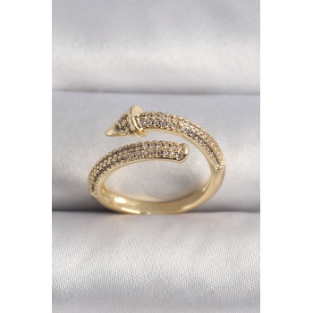 Pirinç Gold Renk Zirkon Taşlı Çivi Model Vıp Seri Kadın Yüzük - Tj-byk3508
