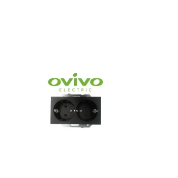 Ovivo Metalik Siyah Ikili Topraklı Priz Çerçevesiz Grano